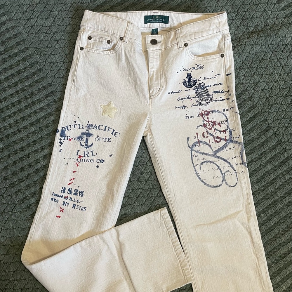 Ralph Lauren Cream Pants with Nautical Design - Picture 2 of 5
